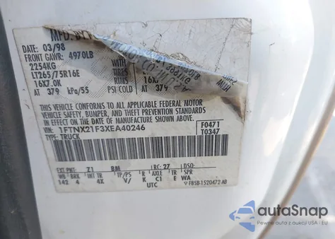 1999 Ford F-250 Lariat/Xl/Xlt из США, поврежденный, VIN 1FTNX21F3XEA40246